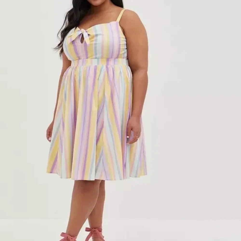 Torrid Pastel Stripe Poplin Tie-Front Mini Skater Dress | Size 2 - Picture 4 of 6